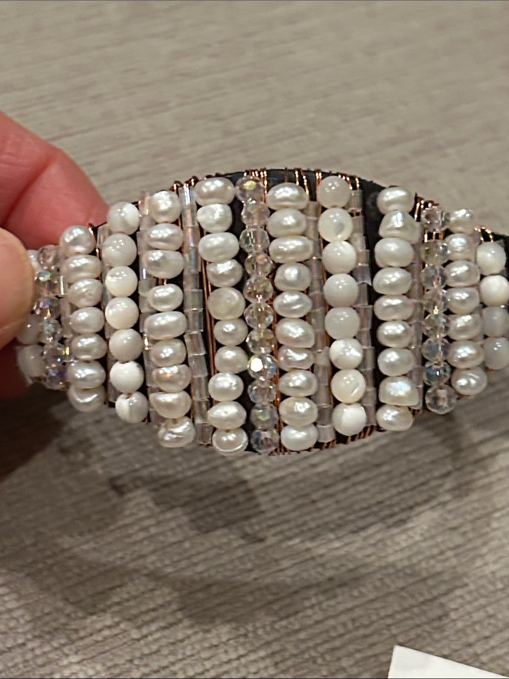 Beaded freshwater Pearl Accent leather Cuff Bracelet w/ crystal earring set image 3